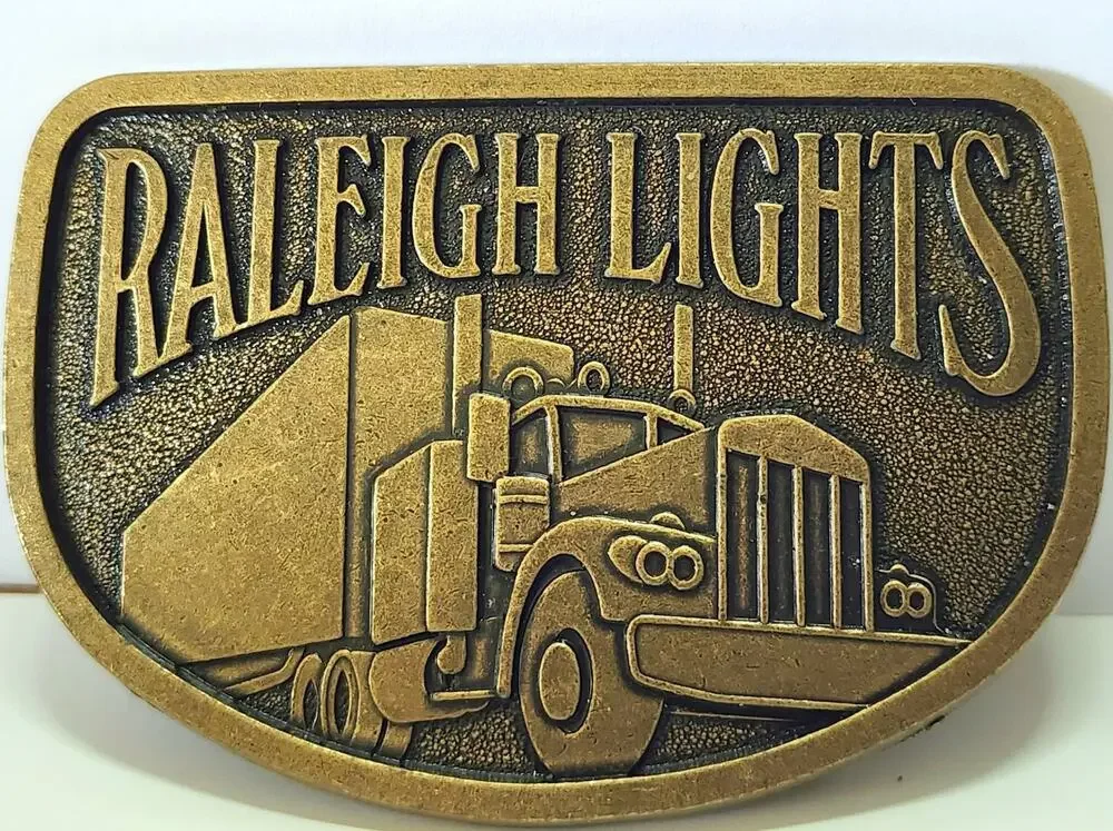 Raleigh Lights Semi Truck Vintage Belt Buckle Antique Brass Finish